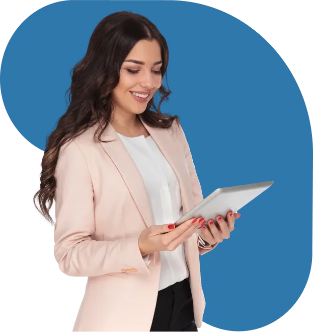 An FTC adviser reviewing a client's numbers on a tablet